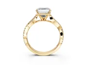 Solitaire Engagement Ring Setting for Asscher Cut Center with Twisted Pave Split Shank and Prong Head in Yellow Gold