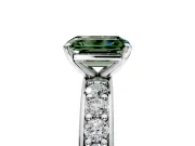 Solitaire Engagement Ring Setting for Fancy Green Emerald Cut Center with Channel-Set Accents and Prong Head in Sterling Silver