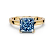 Solitaire Engagement Ring Setting for Fancy Blue Princess Cut Center with Plain Band and Flat Tab Prong Head in Yellow Gold