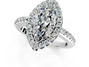 Pave Halo Engagement Ring Setting for Marquise Center with Single Row Pave Band and Prong Head in Sterling Silver