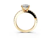 Solitaire Engagement Ring Setting for Princess Cut Center with Single Row Accent Band and Prong Head in Yellow Gold