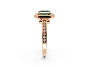 Halo Engagement Ring Setting for Fancy Green Asscher Cut Center with Outer Bezel Rim, Pave Band and Prong Head in Rose Gold