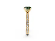 Solitaire Engagement Ring Setting for Fancy Green Round Cut Center with Milgrain-Edged Pave Band and Prong Head in Yellow Gold