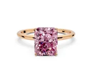 Solitaire Engagement Ring Setting for Fancy Pink Radiant Cut Center with Straight Thin Band and Prong Head in Rose Gold