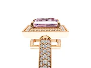 Milgrain Halo Engagement Ring Setting for Fancy Pink Princess Cut Center with Three-Sided Pave Band and Prong Head in Rose Gold