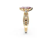 3 Stone Engagement Ring Setting for Fancy Pink Marquise Center with Pave Twist Band and Prong Head in Yellow Gold