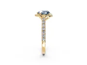 Halo Engagement Ring Setting for Fancy Blue Heart-Shaped Center with Full Pave Band and Prong Head in Yellow Gold