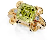 Solitaire Engagement Ring Setting for Fancy Yellow Asscher Cut Center with Twisted Band and Scroll Prong Head in Yellow Gold