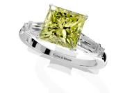 Bar-Set Engagement Ring Setting for Fancy Yellow Princess Cut Center with Tapered Baguette Accents and Prong Head in White Gold