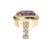 Halo Engagement Ring Setting for Fancy Pink Emerald Cut Center with Inner Milgrain Border and Prong Head in Yellow Gold