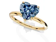 Low-Set Solitaire Engagement Ring Setting for Fancy Blue Heart-Shaped Center with Thin Plain Band and Prong Head in Yellow Gold