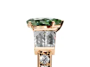Channel-Set Engagement Ring Setting for Fancy Green Pear-Shaped Center with Baguette Band and Prong Head in Rose Gold