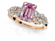 Cluster Engagement Ring Setting for Fancy Pink Emerald Cut Center with 2-Row Shoulder Clusters and Prong Head in Rose Gold