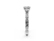Solitaire Engagement Ring Setting for Cushion Cut Center with Scrollwork Band and Prong Head in Platinum