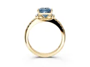 Paired Accent Engagement Ring Setting for Fancy Blue Princess Cut Center with Pave Band and Prong Head in Yellow Gold