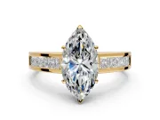Solitaire Engagement Ring Setting for Marquise Center with Princess Cut Channel Band and Prong Head in Yellow Gold