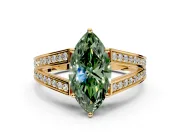 Split Shank Engagement Ring Setting for Fancy Green Marquise Center with Pave Split Shank and Prong Head in Yellow Gold