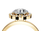 Halo Engagement Ring Setting for Round Cut Center with Thin Plain Band and Prong Head in Yellow Gold