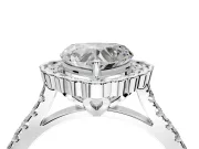 Milgrain Floral Halo Engagement Ring Setting for Heart-Shaped Center with Pave Band and Prong Head in White Gold