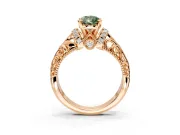 Solitaire Engagement Ring Setting for Fancy Green Pear-Shaped Center with Filigree Accent Basket and Prong Head in Rose Gold