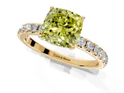 Solitaire Engagement Ring Setting for Fancy Yellow Cushion Cut Center with Large Accent Band and Prong Head in Yellow Gold