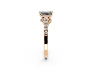 Solitaire Engagement Ring Setting for Emerald Cut Center with Crossover Accents and Prong Head in Rose Gold
