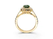Double Halo Engagement Ring Setting for Fancy Green Radiant Cut Center with Narrow Pave Split Shank and Prong Head in Yellow Gold