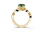 Solitaire Engagement Ring Setting for Fancy Green Heart-Shaped Center with Carved Leaf Shoulders and Prong Head in Yellow Gold