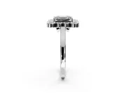 Cluster Halo Engagement Ring Setting for Emerald Cut Center with Milgrain Bezel Accents and Prong Head in Platinum