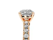 Solitaire Engagement Ring Setting for Cushion Cut Center with Single Row Accent Band and Prong Head in Rose Gold