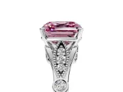 Solitaire Engagement Ring Setting for Fancy Pink Asscher Cut Center with Marquise and Bezel Accents and Prong Head in White Gold