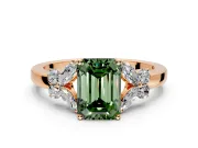 Solitaire Engagement Ring Setting for Fancy Green Emerald Cut Center with Marquise Flower Shoulders and Prong Head in Rose Gold