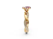 Solitaire Engagement Ring Setting for Fancy Pink Oval Center with Pave and Plain Crossover and Basket Head in Yellow Gold