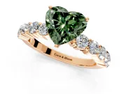 Shared-Prong Engagement Ring Setting for Fancy Green Heart-Shaped Center with Graduated Accents and Prong Head in Rose Gold