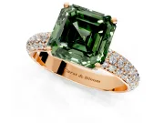 Solitaire Engagement Ring Setting for Fancy Green Asscher Cut Center with Domed Multi-Row Pave Band and Prong Head in Rose Gold