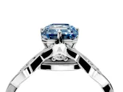 Solitaire Engagement Ring Setting for Fancy Blue Emerald Cut Center with Accented Twist Band and Leaf Prong Head in Platinum