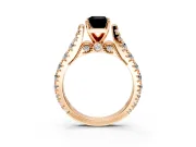 Solitaire Engagement Ring Setting for Fancy Black Emerald Cut Center with Pave Cathedral Shoulders and Prong Head in Rose Gold