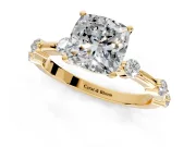 Solitaire Engagement Ring Setting for Cushion Cut Center with Bezel Station Band and Prong Head in Yellow Gold