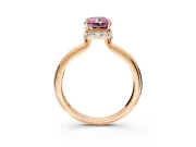 Hidden Halo Engagement Ring Setting for Fancy Pink Radiant Cut Center with Plain Rounded Band and Prong Head in Rose Gold