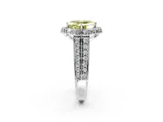 Large Accent Halo Engagement Ring Setting for Fancy Yellow Asscher Cut Center with Pave Split Shank and Prong Head in Platinum