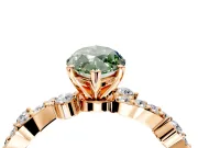 Solitaire Engagement Ring Setting for Fancy Green Marquise Center with Bar-Station Pave Twist and Prong Head in Rose Gold