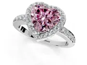 Halo Engagement Ring Setting for Fancy Pink Heart-Shaped Center with Heart-Shaped Openwork, Pave Band and Prong Head in White Gold