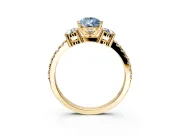 3 Stone Engagement Ring Setting for Fancy Blue Pear-Shaped Center with Round Cut Side Accents and Prong Head in Yellow Gold