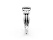 Solitaire Engagement Ring Setting for Emerald Cut Center with Grooved Bar Accent Band and Prong Head in Platinum