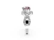 Halo Engagement Ring Setting for Fancy Pink Heart-Shaped Center with Pave Infinity Twist Band and Prong Head in Sterling Silver