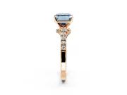Solitaire Engagement Ring Setting for Fancy Blue Asscher Cut Center with Crossover Accents and Prong Head in Rose Gold