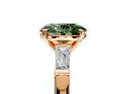 3 Stone Engagement Ring Setting for Fancy Green Oval Center with Tapered Baguettes, Plain Band and Prong Head in Rose Gold