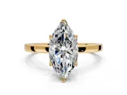 Solitaire Engagement Ring Setting for Marquise Center with Thin Rounded Plain Band and Prong Head in Yellow Gold