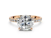 Solitaire Engagement Ring Setting for Round Cut Center with Fine Pave Narrow Band and Prong Head in Rose Gold