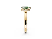 Hidden Halo Engagement Ring Setting for Fancy Green Pear-Shaped Center with Wide Flat Plain Band and Prong Head in Yellow Gold